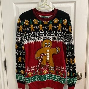Ugly Christmas Sweater Oh Snap Gingerbread Man Unisex Size Medium Holiday Party